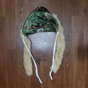 Women's TAMO DESIGNS Burning Man Festival Hood Faux Fur Trim Hat EUC